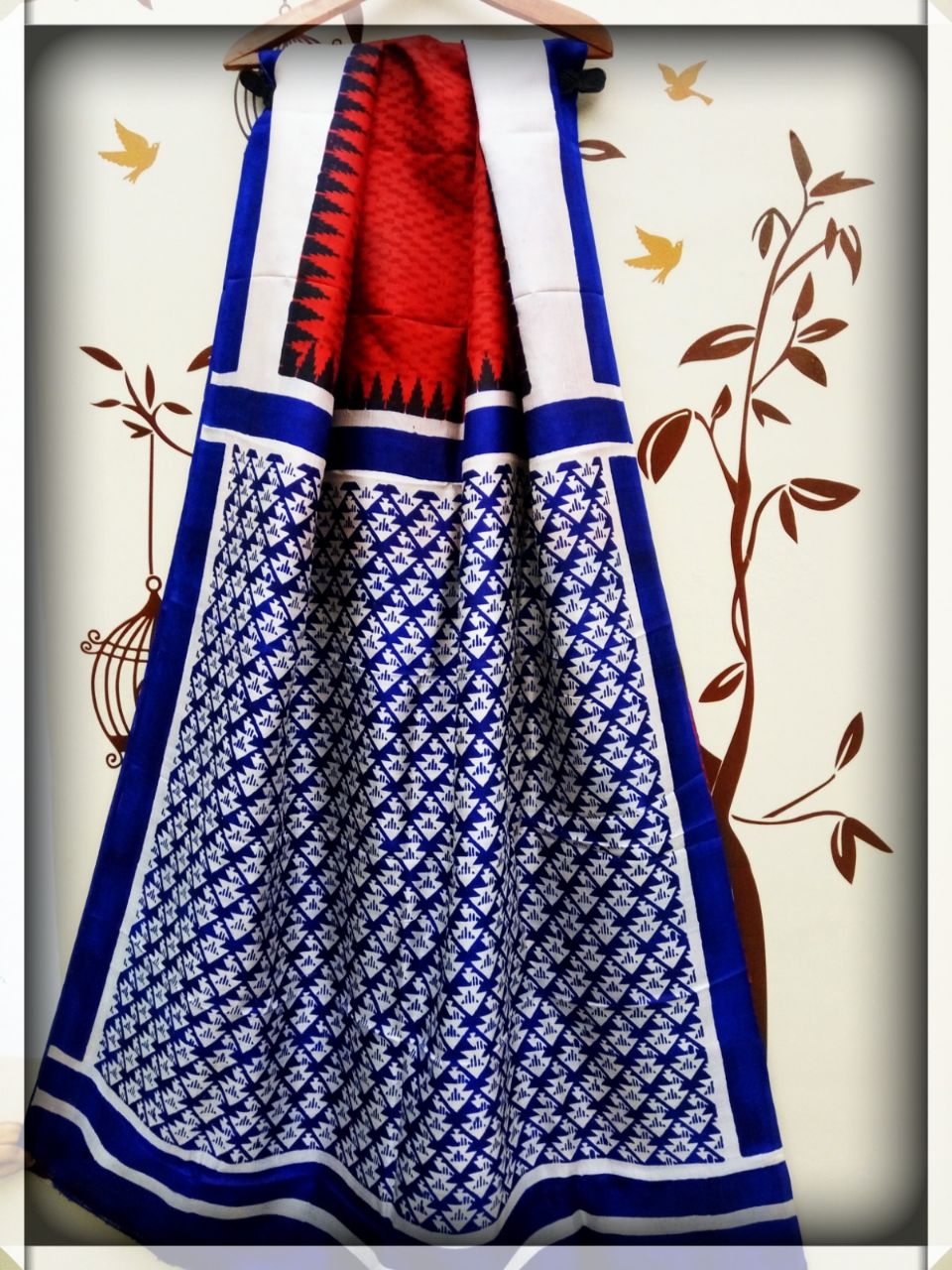 Blue Red Pure Silk Mark Certified Murshidabad Silk Sarees - Dailybuyys