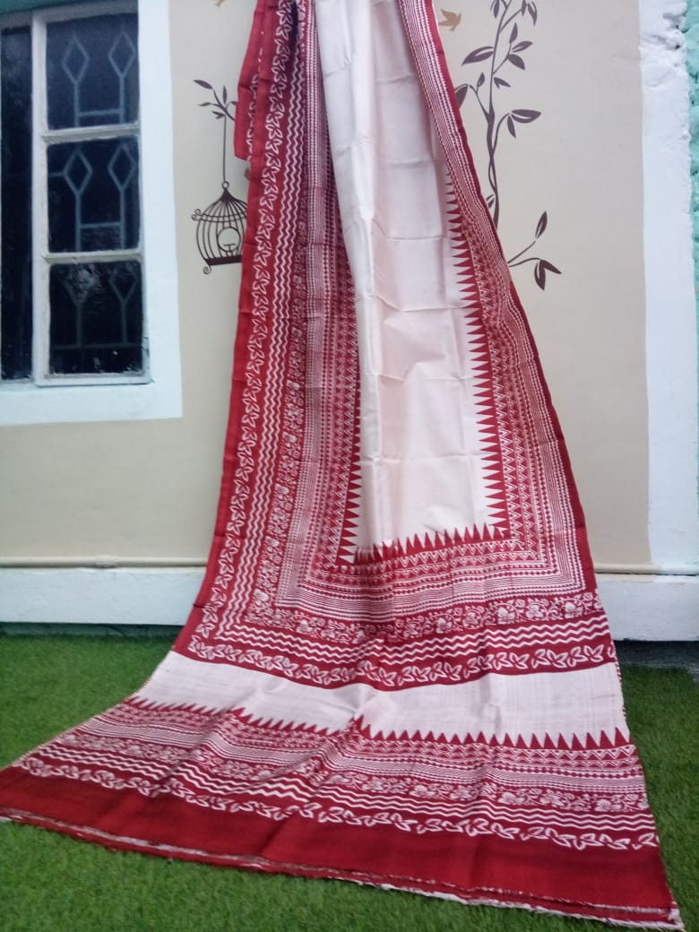 White Red Glamour Pure Silk Mark Certified Murshidabad Silk Sarees - Dailybuyys