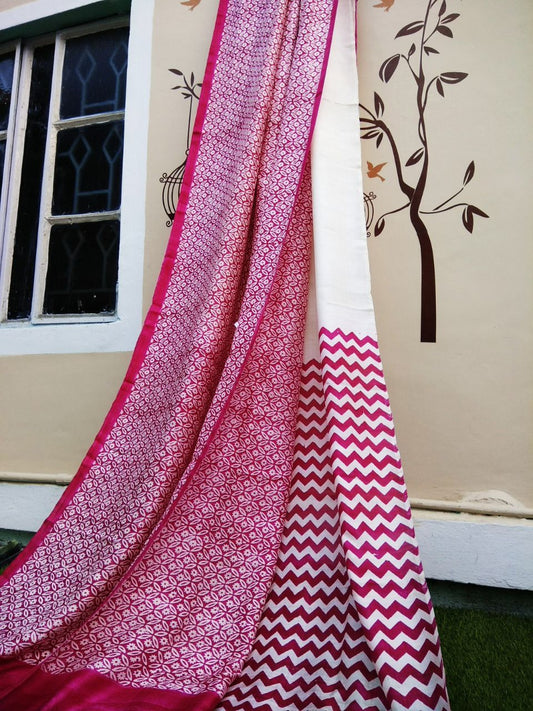 Pink White Glamour Pure Silk Mark Certified Murshidabad Silk Sarees - Dailybuyys