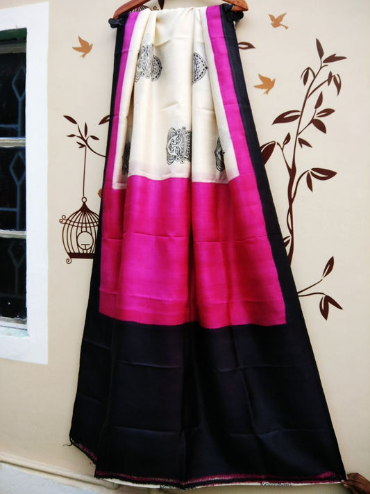 Black Pink Pure Silk Mark Certified Murshidabad Silk Sarees - Dailybuyys