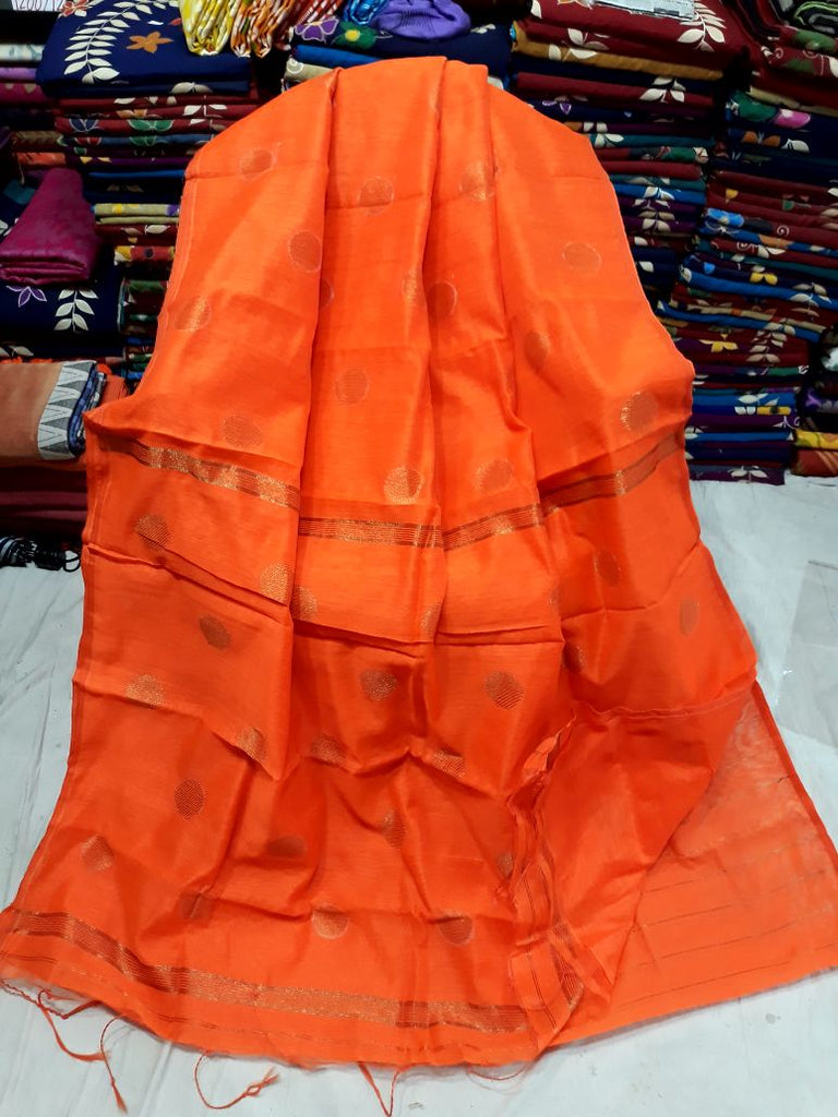 Orange S.G Handloom Pure Cotton Silk Sarees