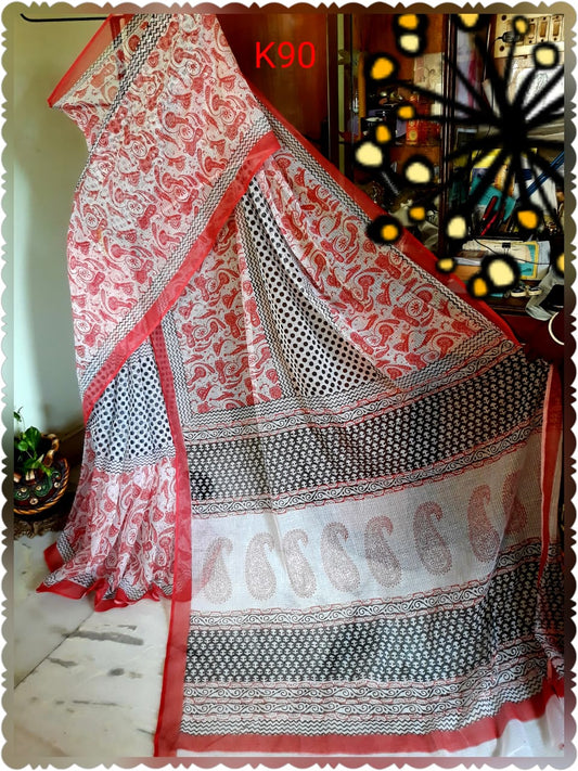 Red White KK Kota Doriya Sarees - Dailybuyys
