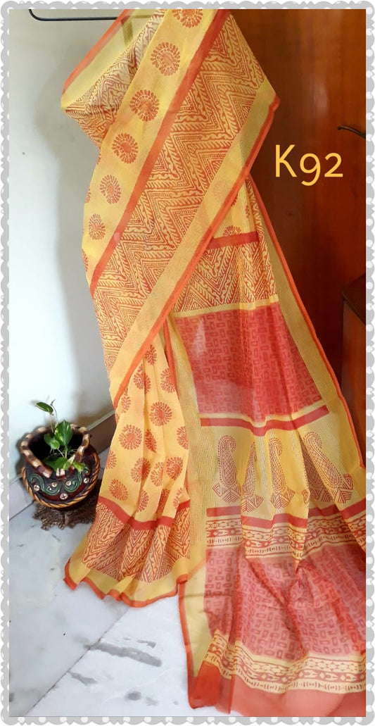 Red Yellow KK Kota Doriya Sarees - Dailybuyys
