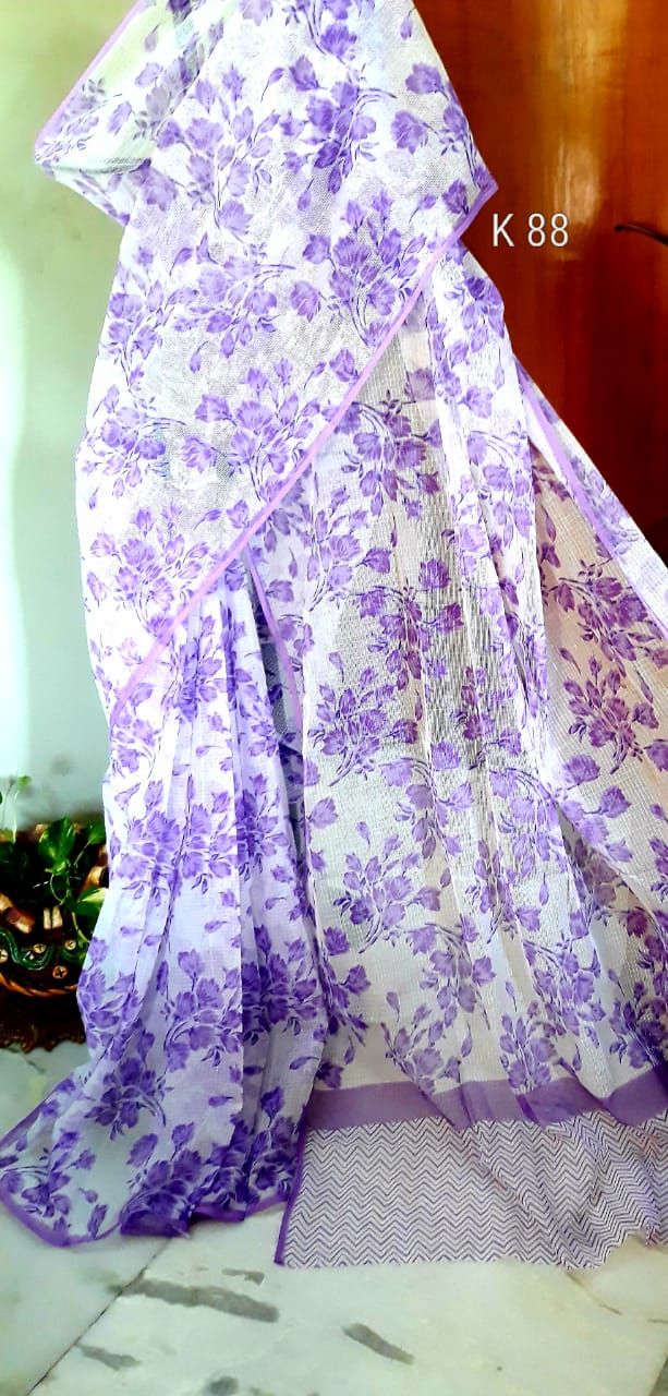 Violet White KK Kota Doriya Sarees - Dailybuyys