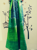 Green Blue  Glamour Hand Painted Zari Border Pure Silk Mark Certified Tussar Silk Sarees
