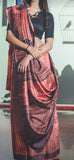 Red Black  Glamour Block Printed  Zari Border Pure Silk Mark Certified Tussar Silk Sarees