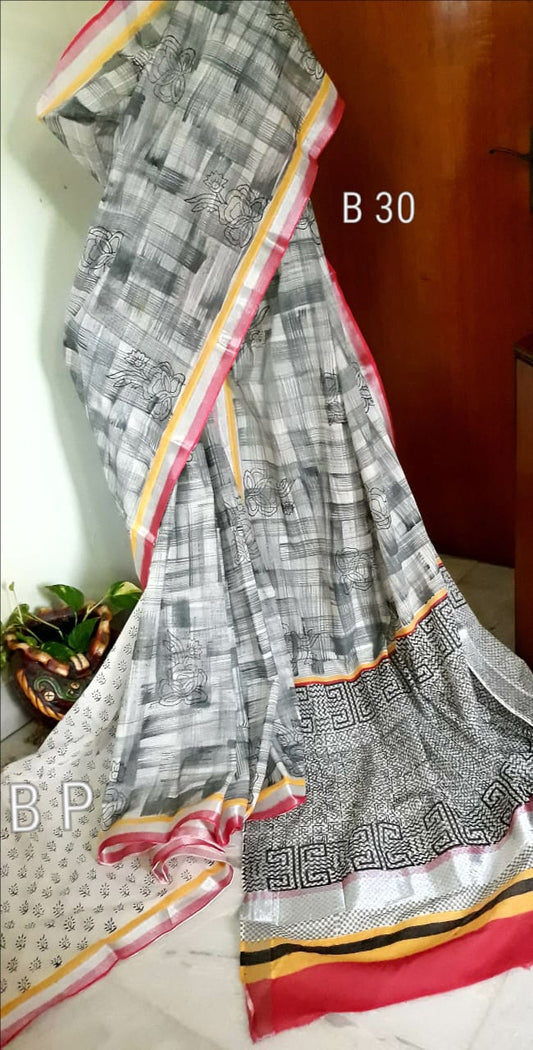 Grey KK Kerala Pure Cotton Sarees - Dailybuyys