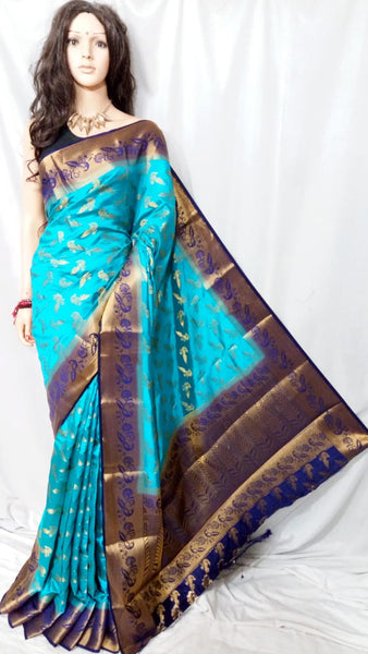 Blue Brown Handloom Silk Sarees