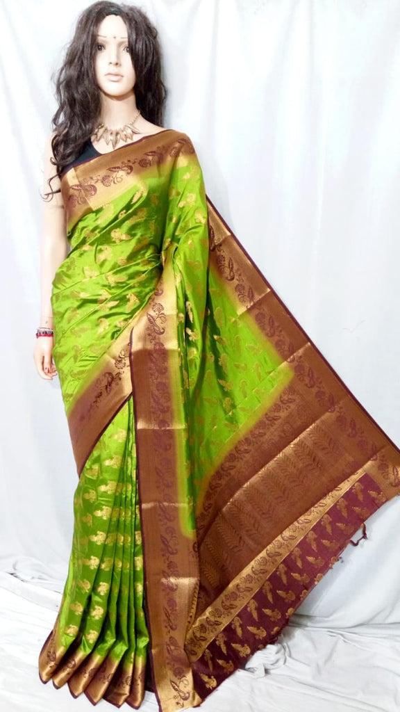 Green Brown Handloom Silk Sarees