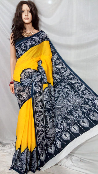 Yellow Blue S.G Pure Cotton Handloom Sarees