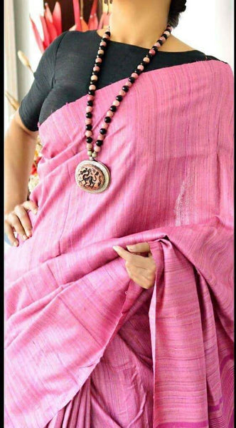 Pink Muga Pure Silk Mark Certified Tussar Silk Sarees