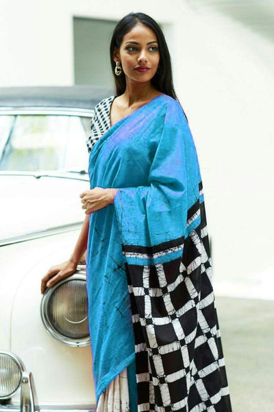 Blue Black Mulmul Batik Sarees