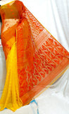 Orange Yellow Dhakai Jamdani Sarees Get Extra 10% Discount on All Prepaid Transaction