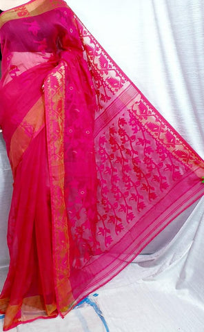 Purple Pink Dhakai Jamdani Sarees Get Extra 10% Discount on All Prepaid Transaction