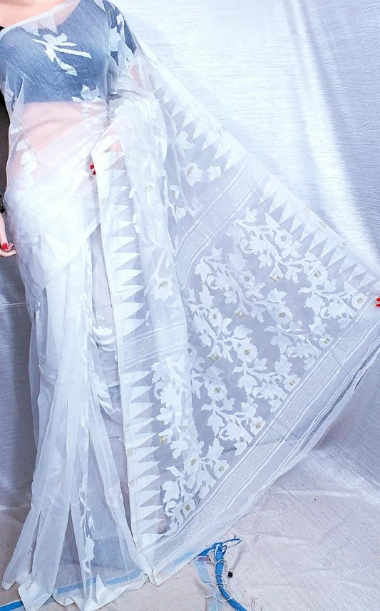 White Dhakai Jamdani Sarees - Dailybuyys