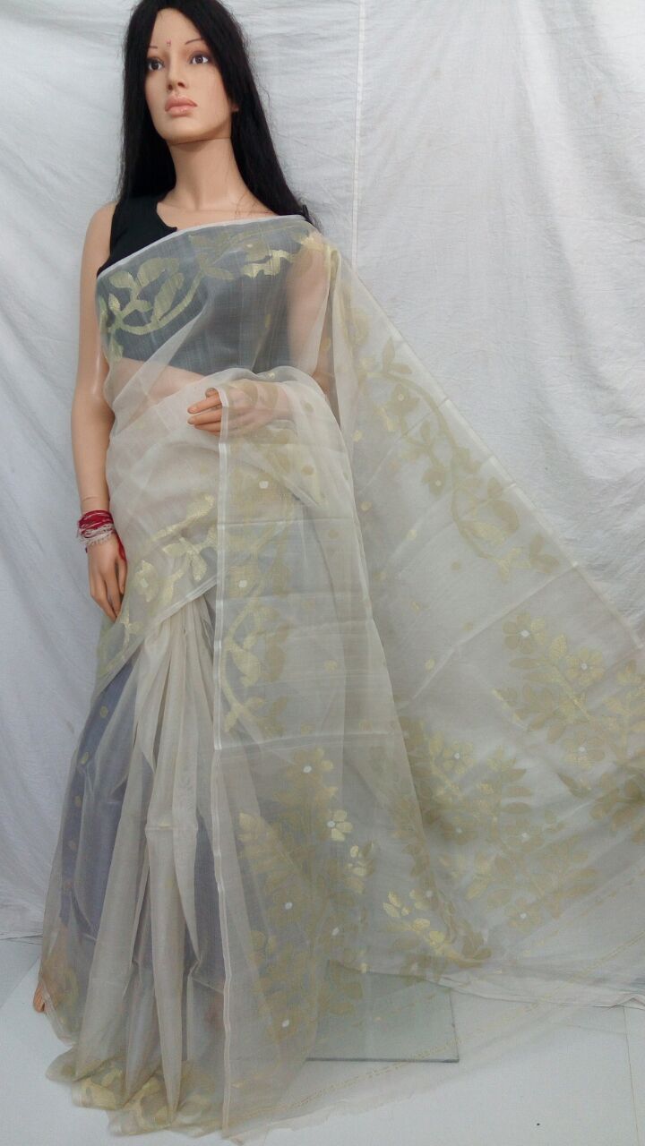 Grey Pure Silk Mark Certified Muslin Sarees - Dailybuyys