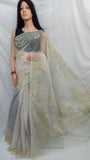 Grey Pure Silk Mark Certified Muslin Sarees Get Extra 10% Discount on All Prepaid Transaction