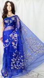 Blue Pure Silk Mark Certified Muslin Sarees Get Extra 10% Discount on All Prepaid Transaction