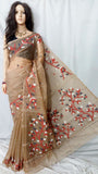 Beige Pure Silk Mark Certified Muslin Sarees Get Extra 10% Discount on All Prepaid Transaction