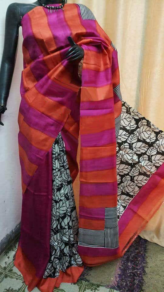 Purple Orange Pure KK Silk Mark Certified Bishnupuri Silk Sarees - Dailybuyys