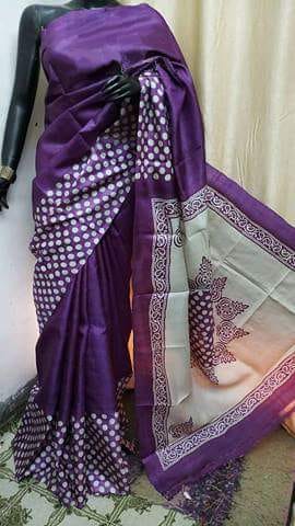 Violet Pure KK Block Printed Silk Mark Certified Bishnupuri Silk Sarees - Dailybuyys