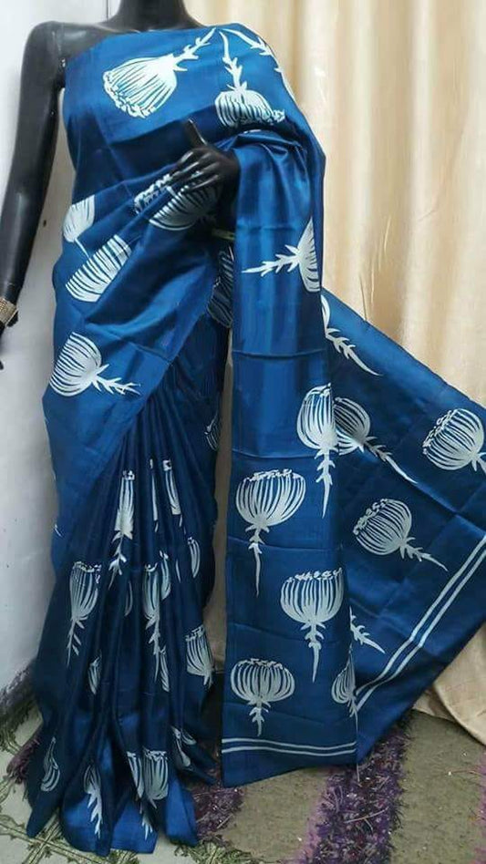 Blue Pure KK Silk Mark Certified Bishnupuri Silk Sarees - Dailybuyys