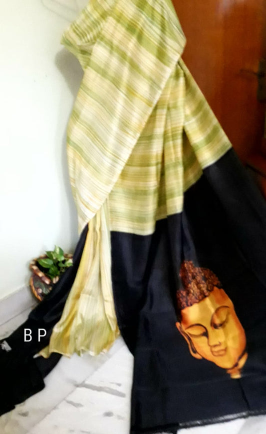 Yellow Black Pure KK Hand Painted Silk Mark Certified Bishnupuri Silk Sarees - Dailybuyys