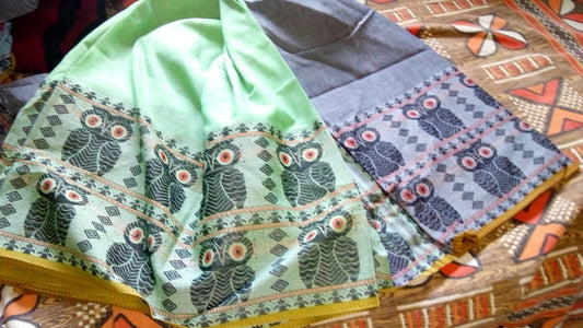 Green Grey S.G Pure Cotton Handloom Sarees - Dailybuyys