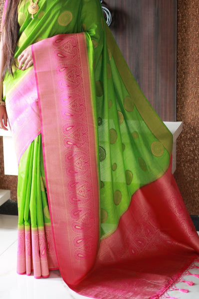 Green Pink Banarasi Silk Sarees