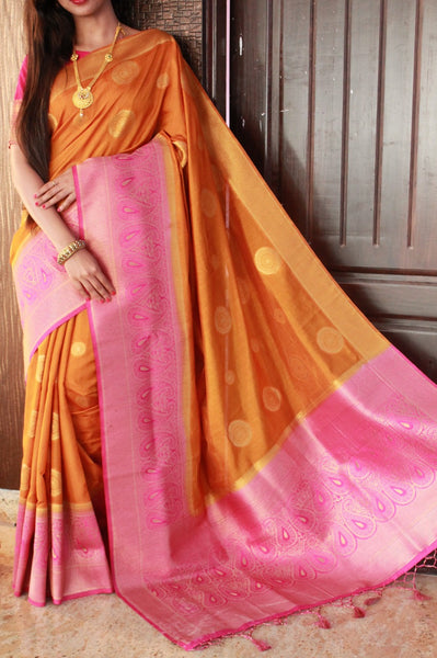 Orange Pink Banarasi Silk Sarees
