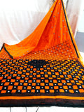 Orange Black K.K Handloom Pure Cotton Silk Sarees