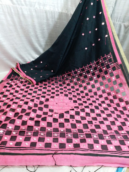 Pink Black K.K Handloom Pure Cotton Silk Sarees