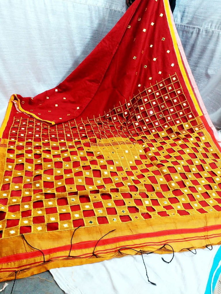 Red Yellow K.K Handloom Pure Cotton Silk Sarees