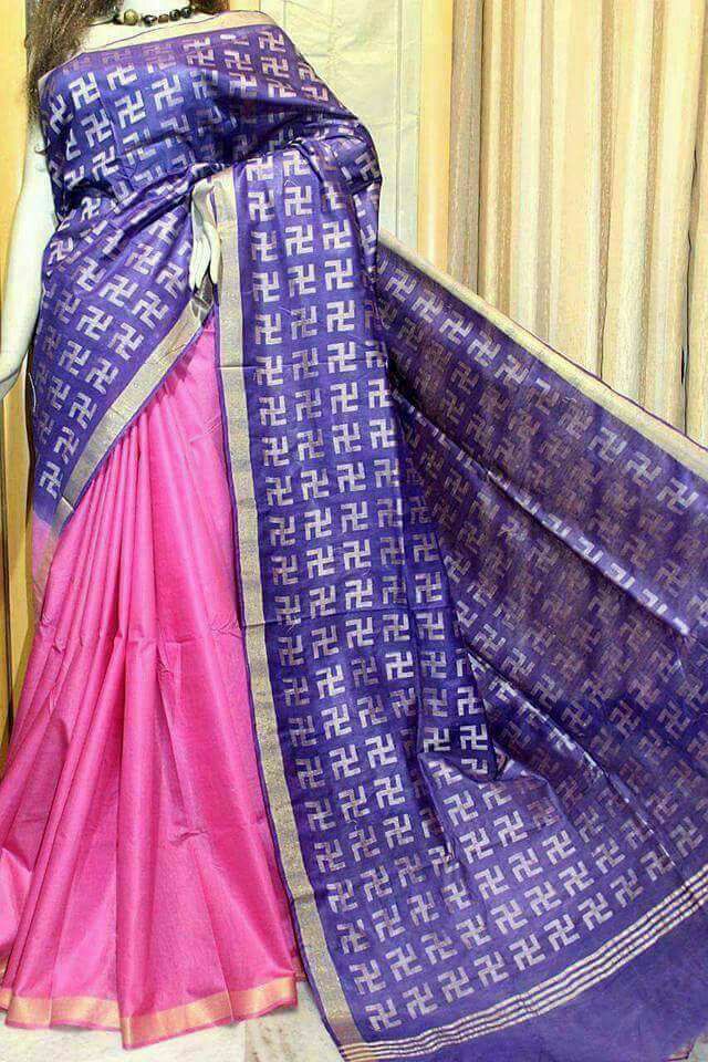 Blue Pink Bhagalpuri Silk Sarees Get Extra 10% Discount on All Prepaid Transaction