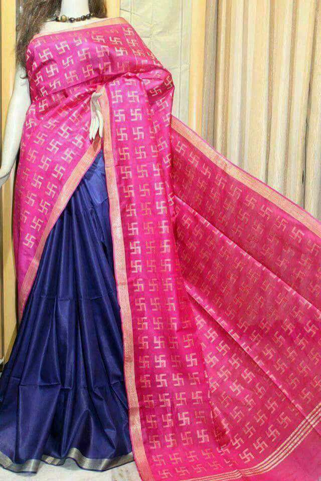 Pink Blue Bhagalpuri Silk Sarees Get Extra 10% Discount on All Prepaid Transaction