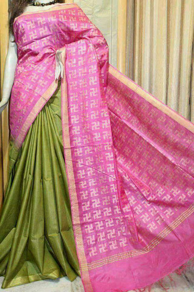 Pink Green Bhagalpuri Silk Sarees