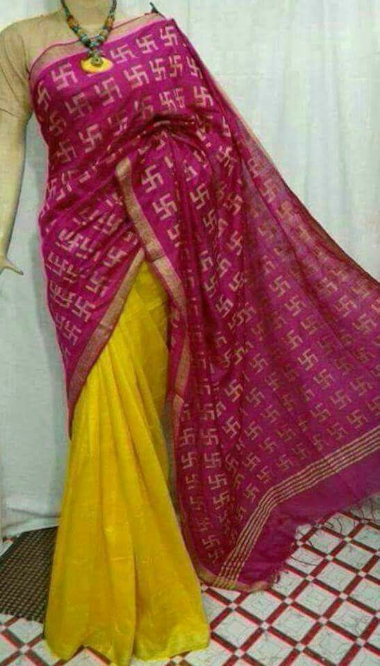 Purple Yellow Bhagalpuri Silk Sarees Get Extra 10% Discount on All Prepaid Transaction