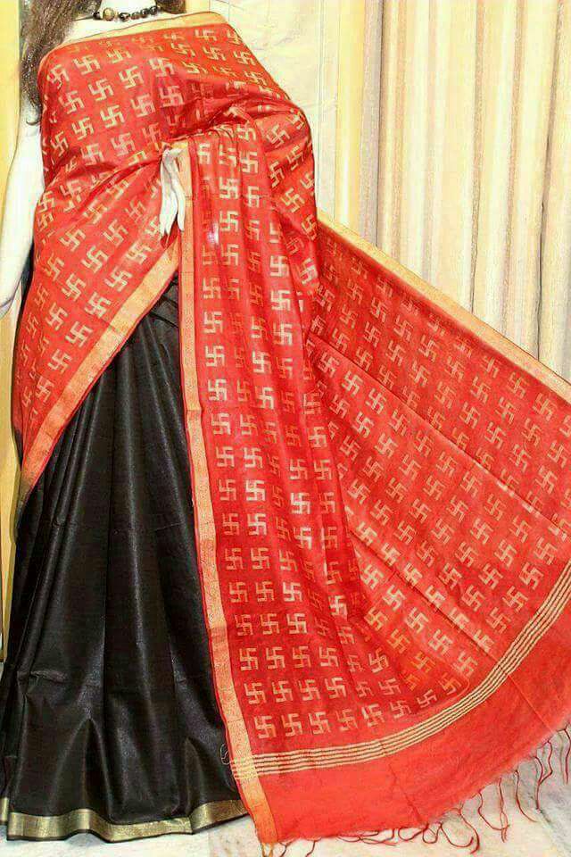 Red Black Bhagalpuri Silk Sarees Get Extra 10% Discount on All Prepaid Transaction