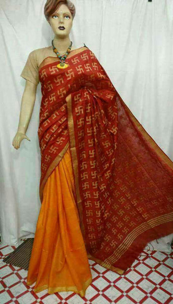Red Orange Bhagalpuri Silk Sarees