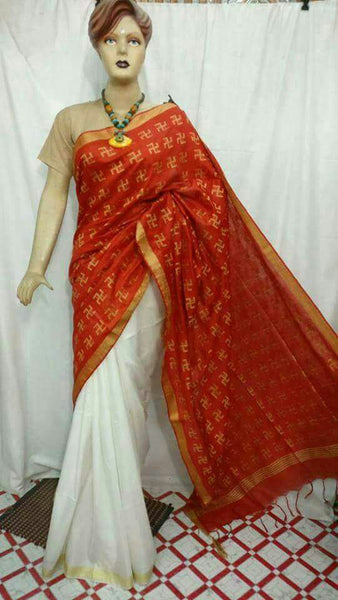 Red White Bhagalpuri Silk Sarees