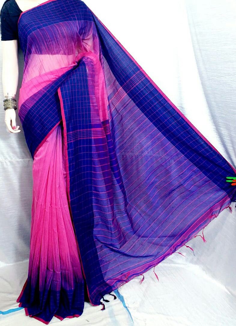 Pink Blue Ikkat Sarees - Dailybuyys