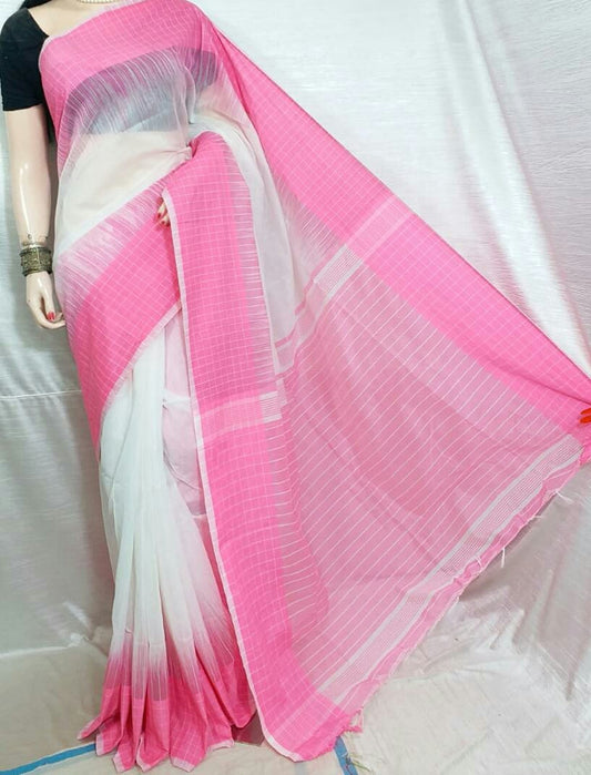 Pink White Ikkat Sarees - Dailybuyys