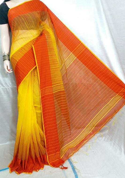 Yellow Orange Ikkat Sarees - Dailybuyys