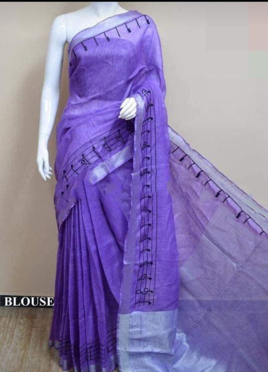 Violet Pure Linen Sarees - Dailybuyys