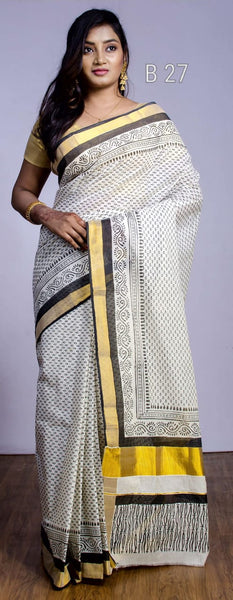 White KK Kerala Pure Cotton Sarees