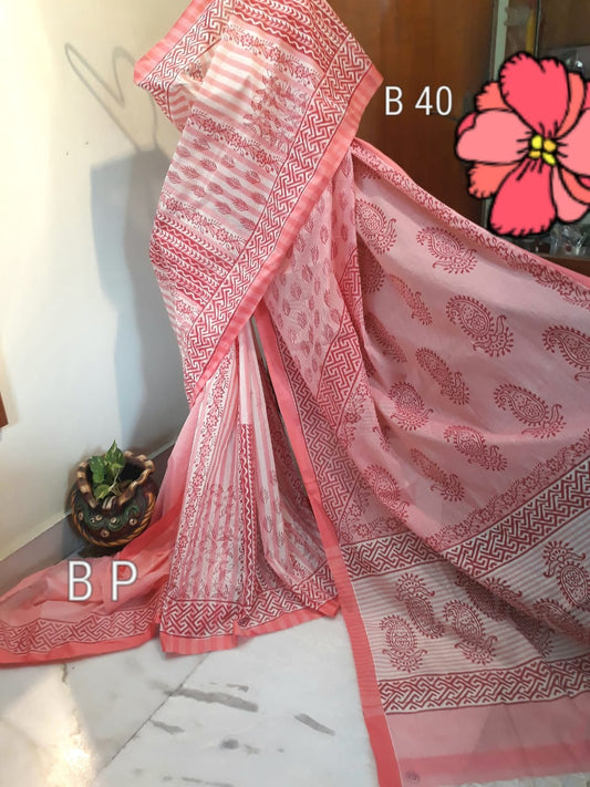 Pink KK Kerala Pure Cotton Sarees - Dailybuyys