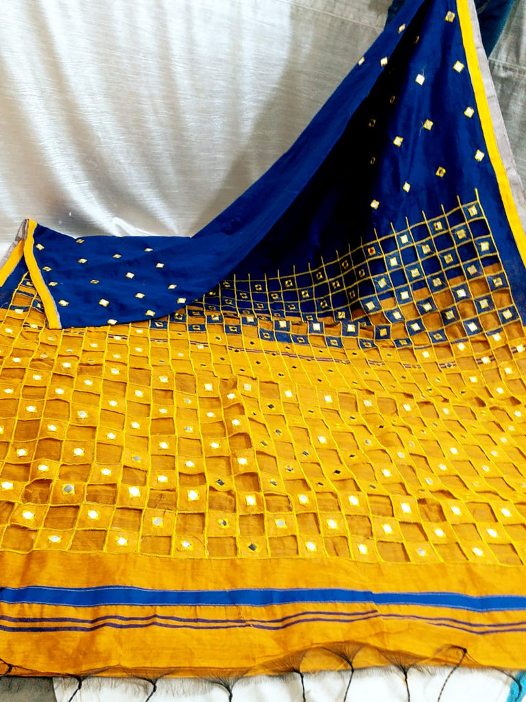 Yellow Blue K.K Handloom Pure Cotton Silk Sarees