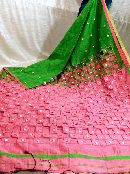 Green Pink K.K Handloom Pure Cotton Silk Sarees