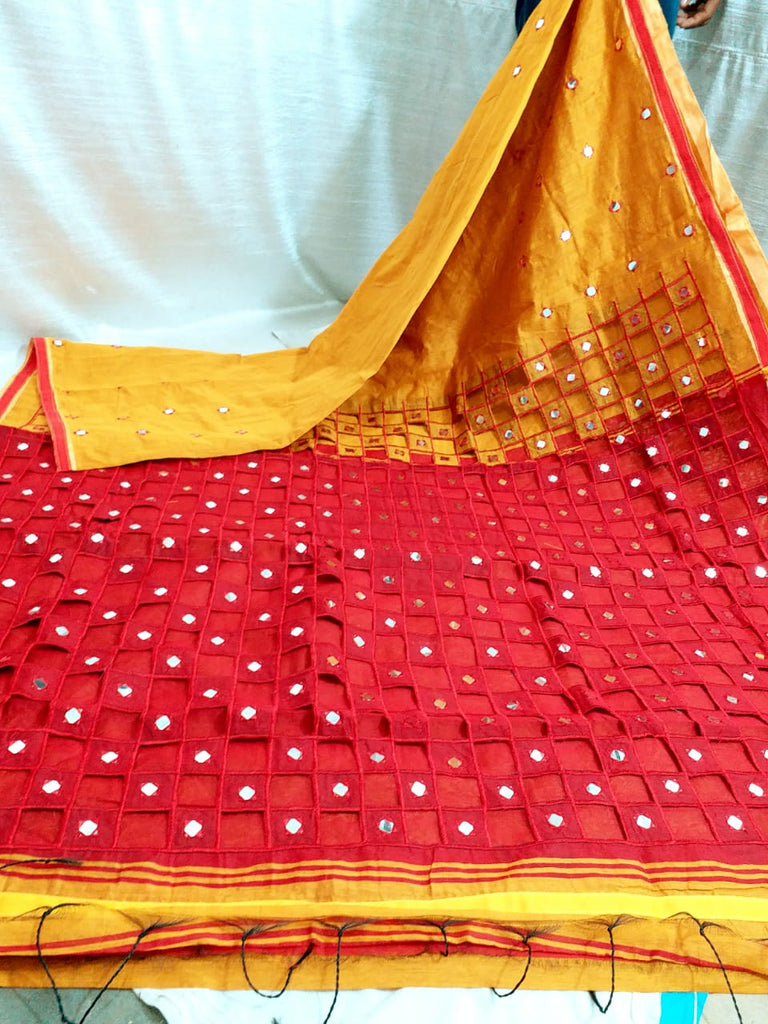 Yellow Red K.K Handloom Pure Cotton Silk Sarees