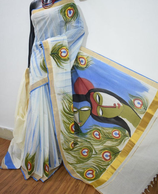 Beige Kerala Pure Cotton Sarees - Dailybuyys